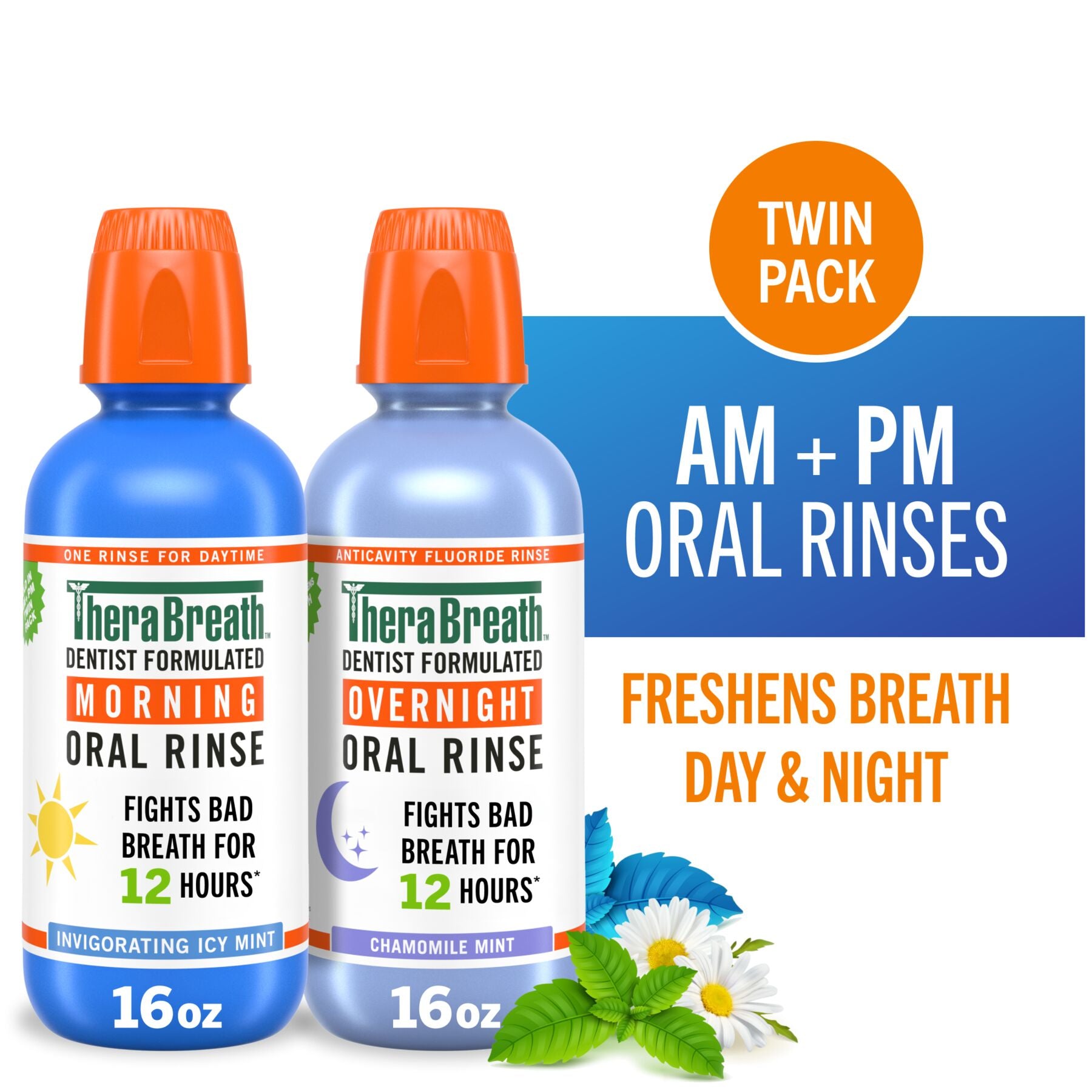 Alternative view of TheraBreath AM + PM Mouthwash Bundle, Morning & Overnight Rinses, 16 fl oz, 2-Pack